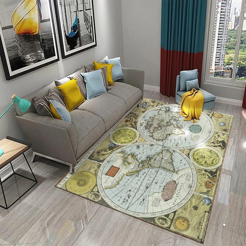 Map Rug Nautical Map Carpet Vintage Style Floor Carpets for Bedroom Living Room Floor Rug Large Area Rugs Door Mats Home Decor