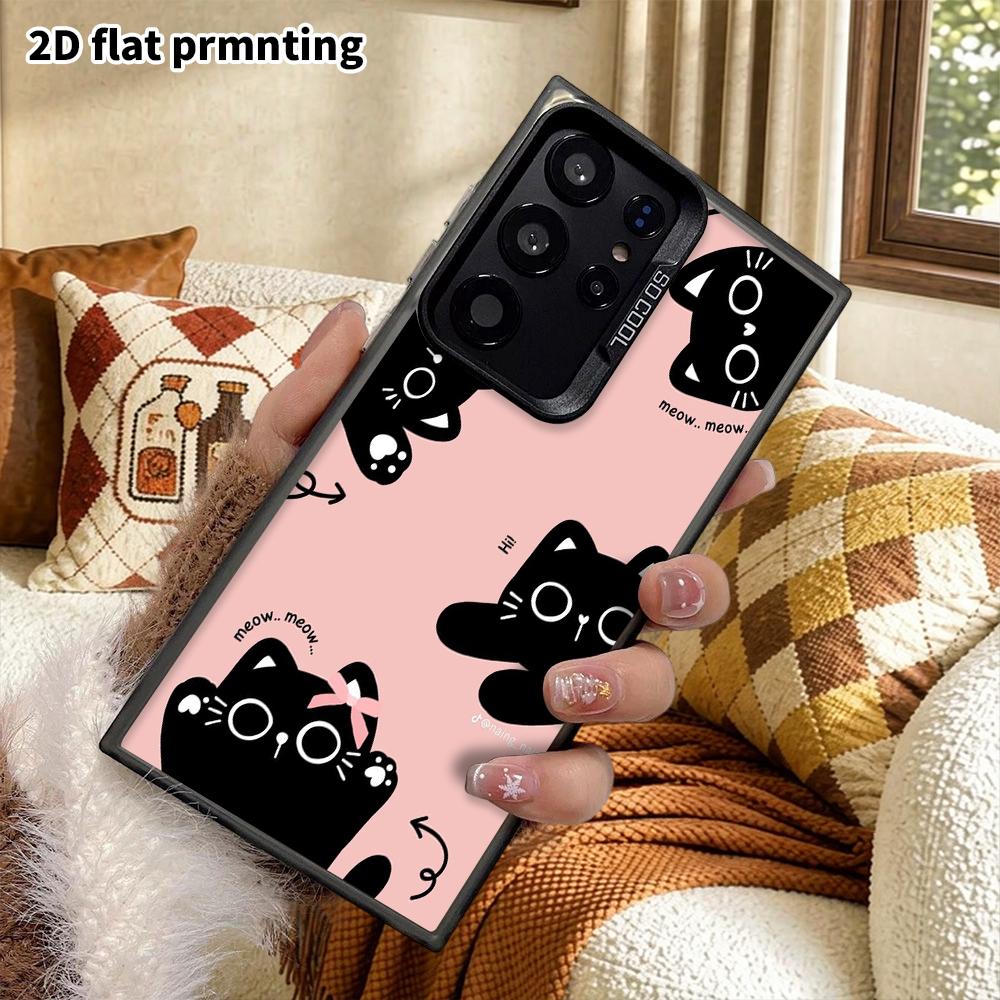 Phone Case: 2D Flat Samsung Galaxy A34 A35 M05 M06 S20 S22 S21 FE Plus 5G Protective Case, Couple Style, Pink Background with Little Black Cat, Christ