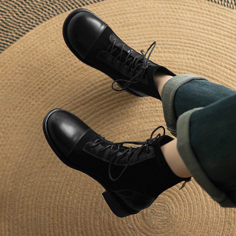 Krazing Po Microfiber Winter Round Toe Size 33 Western Boots Size 43 Lace Up Low Heels European Designer Ankle Boots