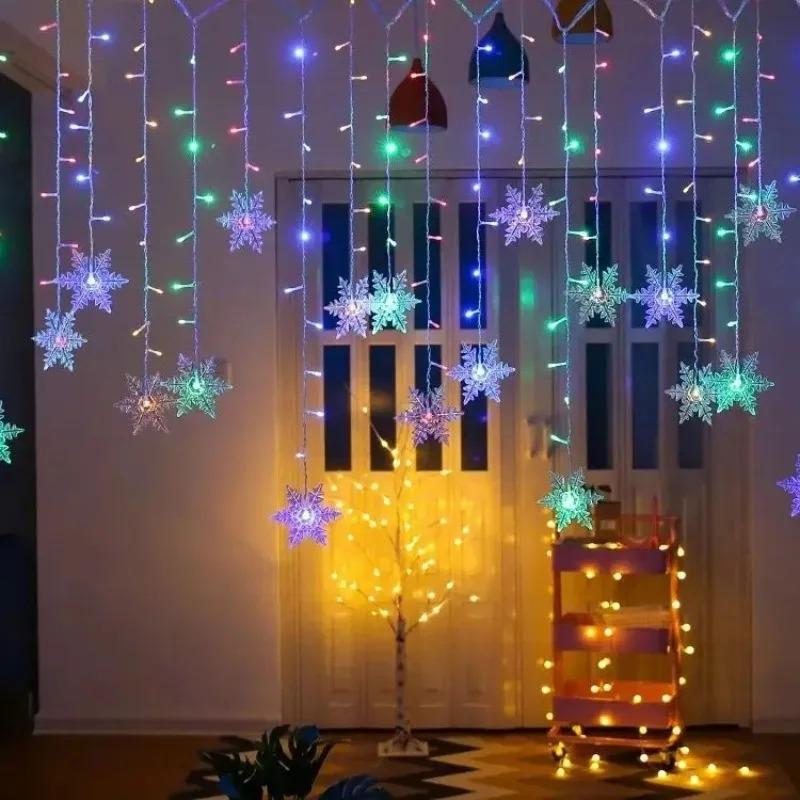 Christmas Holiday LED Snowflakes Flashing Fairy Curtain Lights 32M Waterproof String Lights for Xmas Party Wedding Decoration