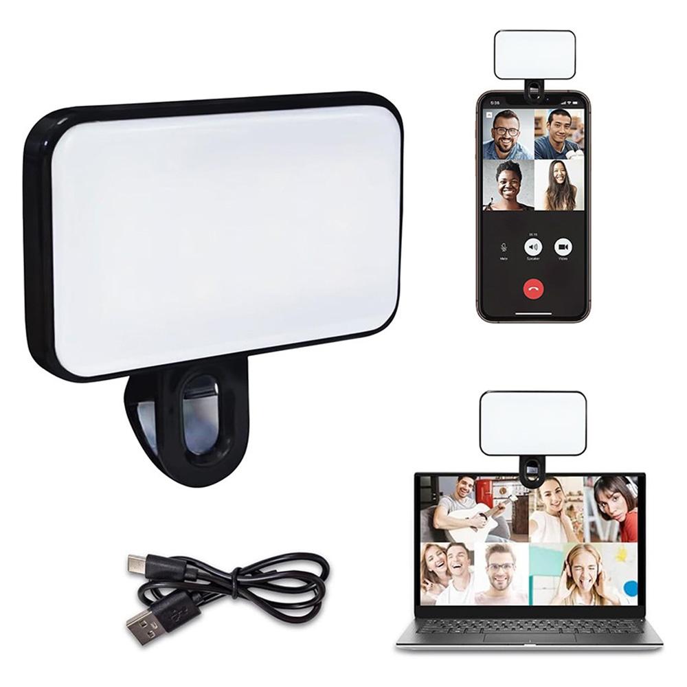 Portable Small Selfie Fill Light Rechargeable 3 Modes Adjustable Brightness Clip On For Phone Laptop Tablet Meeting Make Up