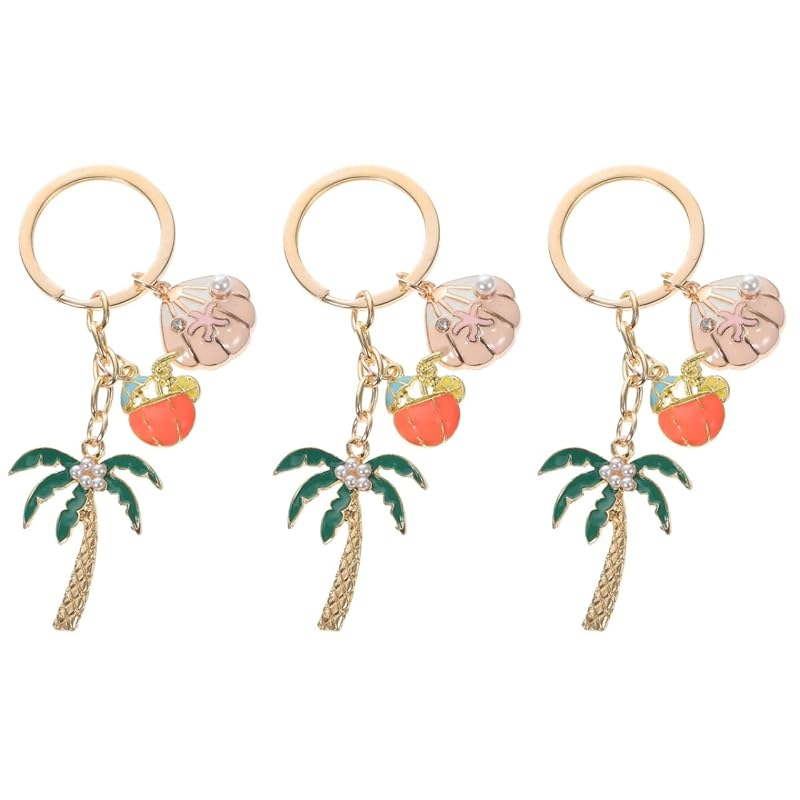 

[CALLARON] key ring Fashionable cute 3 piece set Hawaii coconut tree shell pearl key ring pendant bag decoration charm present