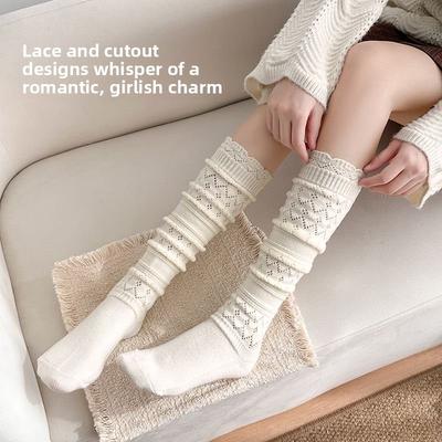 Retro Perforated Wool Ankle Socks, Children's Mid-length Pile Socks, Winter and Autumn Warm Long Socks, Boot Socks