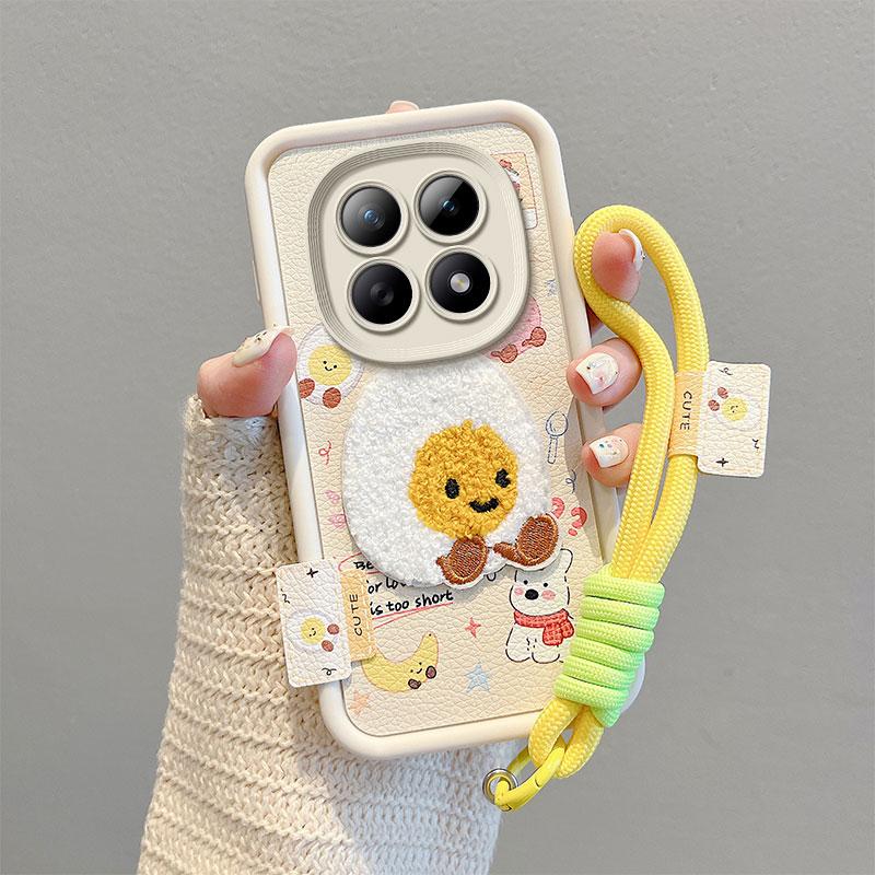 KEYSION Cartoon Cute Plush Embroidery Case for Redmi Note 15 Pro 5G 15 4G with Lanyard Silicone Shockproof Phone Cover for Xiaomi POCO M8 5G