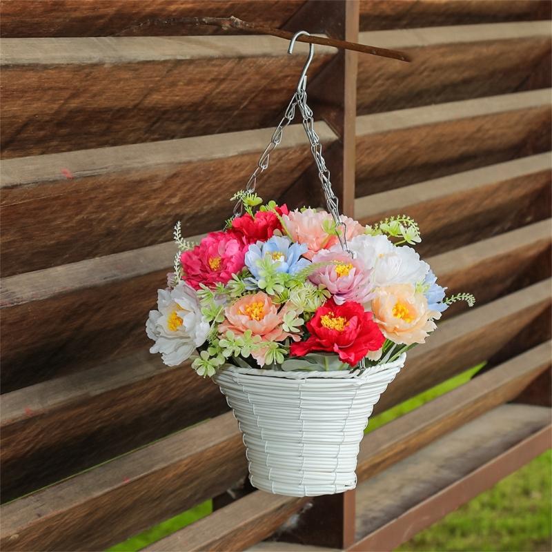 Artificial Hanging Flower In Basket for Outdoor Indoor Courtyards Decorations, Hanging Flower Plant Basket for Spring