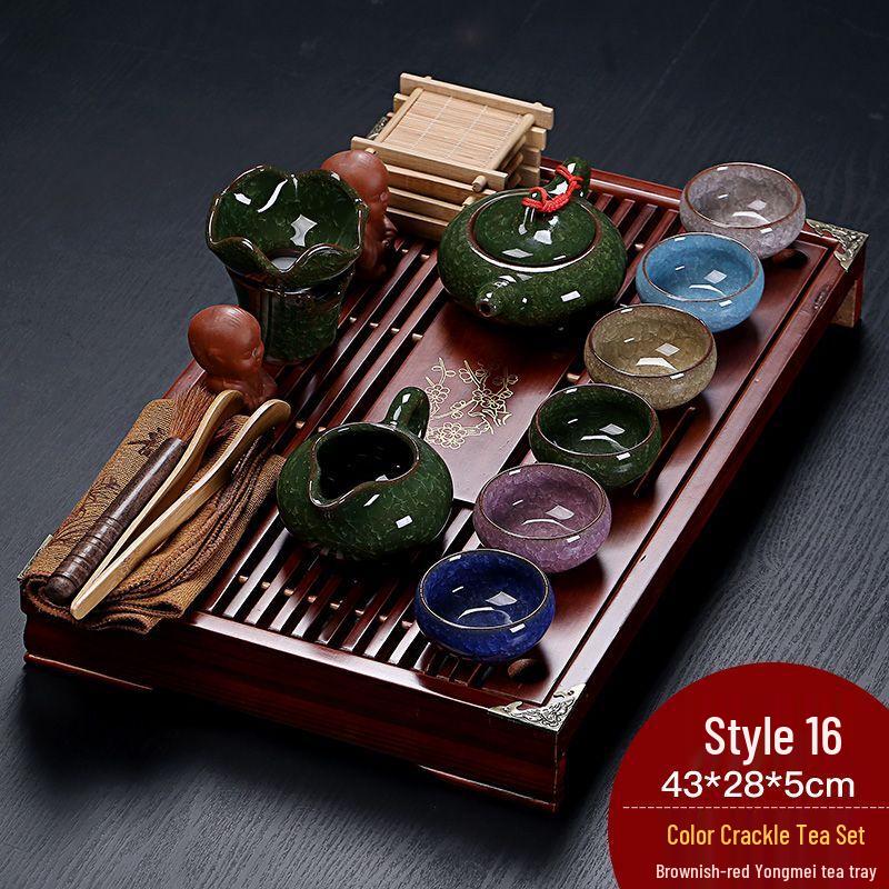 Zisha Ceramic Gongfu Tea Set with Solid Wood Tray