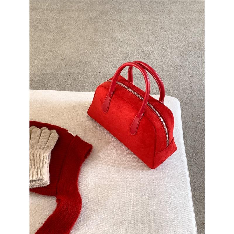 

Сумки Женские сумки Осенне-зимние замшевые сумки Женские нишевые ретро плюшевые сумки большой вместимости красный