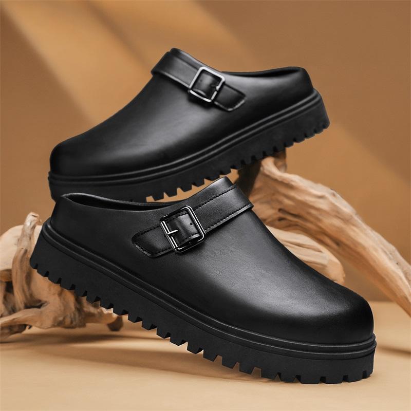 Men Casual Leather Slippers New Slip On Loafers Non Slip Outdoor Comfortable Sandals Business Casual Shoes Work Shoes For Male