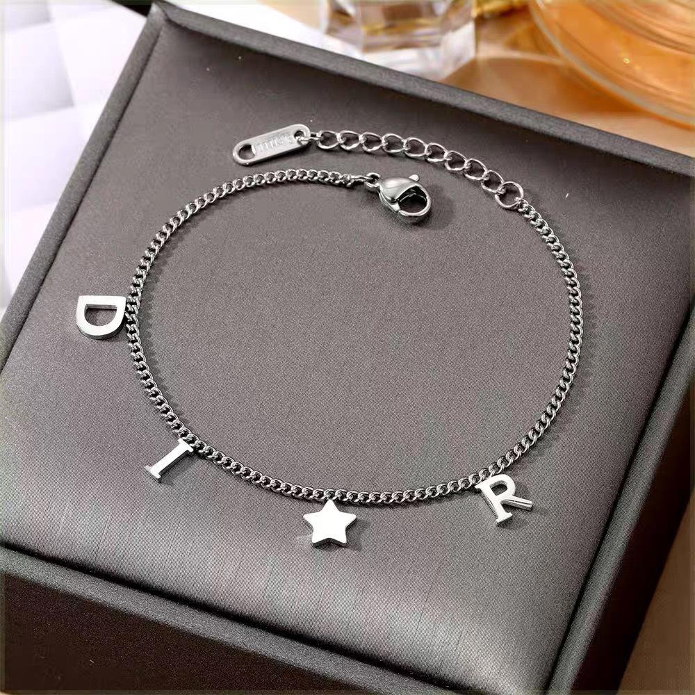 Trendy Titanium Steel Letter Bracelet & Anklet for Women – European & American Style, Adjustable Celebrity-Inspired Design