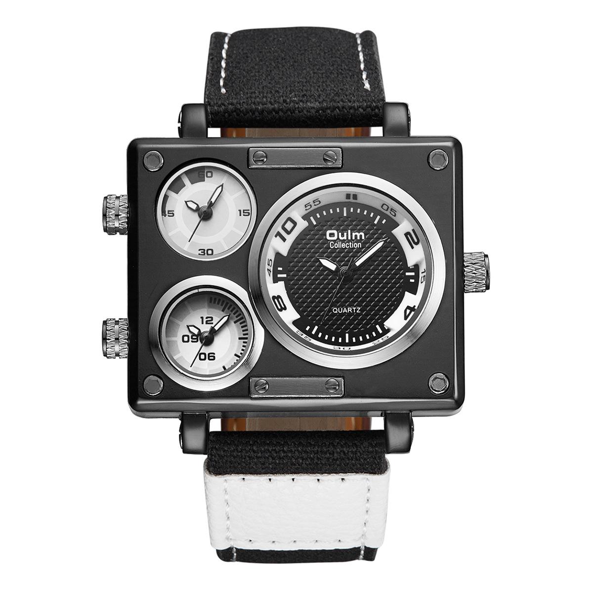 

Oulm Кварцевые мужские часы в стиле панк с большим циферблатом, многофункциональные, с тремя механизмами, квадратные, для бизнеса