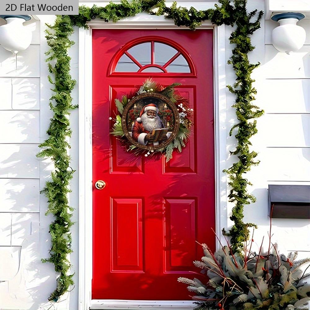 Black Santa Claus Wooden Christmas Sign - Navidad Round Sign for Yard Door Wall Hanging Decor - Ideal Christmas Decoration