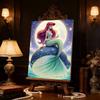 Dreamy Pearl-Inlaid Little Mermaid Frameless Art | Moonlit Starry Bg, Handmade Pearl & Diamond Craft, Ideal for Retro, Fairy, Luxury Home Decor