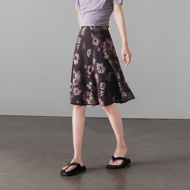 SOFSIL Women's Retro Ink Wash Print High-Waist A-Line Skirt