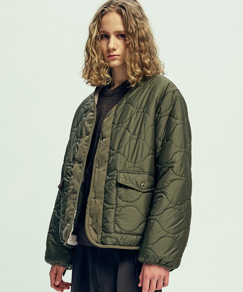 Knd Reversible Quilted & Fleece Liner Jacket Olive Khaki