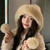 Winter plush lace-up knitted ear protector, thickened plush warm windproof hat, cold-proof hat, cute
