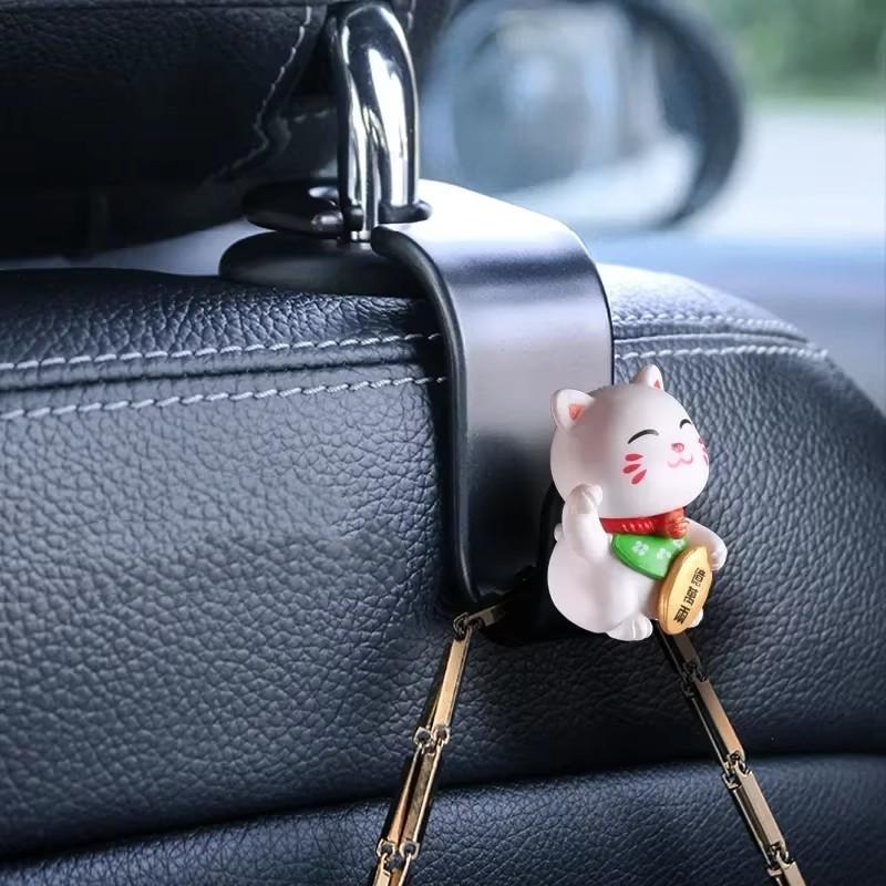 Car Seat Lucky Cat Back Hook Interior Supplies Car Seat Backrest Cutie Storage Car Accessories Decorative Adorns Creative Decor