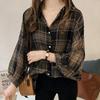 Office Lady All-match Lapel Button Oversize Woman Blouse Fashion Casual Thin Chiffon Loose Batwing Sleeve Plaid Women Shirt