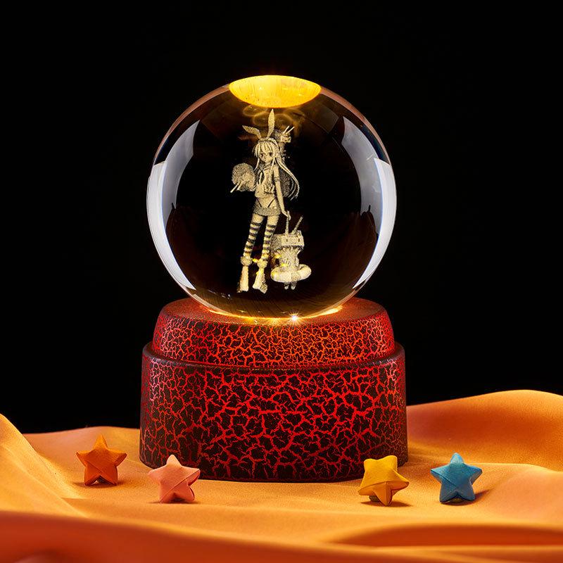 3D Cartoon Crystal Ball Night Light - Inner Carving Glass Ornament for Desktop or Birthday Gift