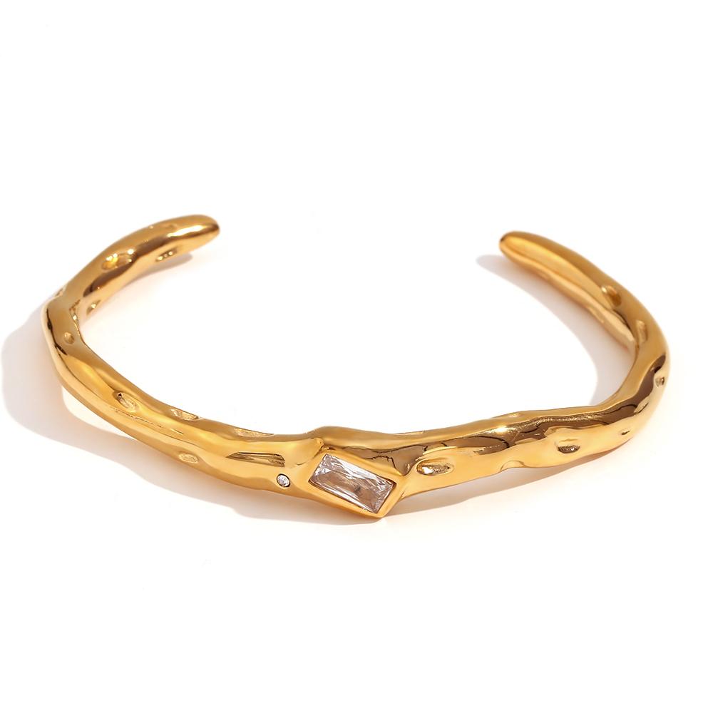 

MamacitaSlay 316L Stainless Steel Twisted Shape Zircon Cuff Bracelet 18K Gold Plated Waterproof Jewelry For Women Everyday Wear