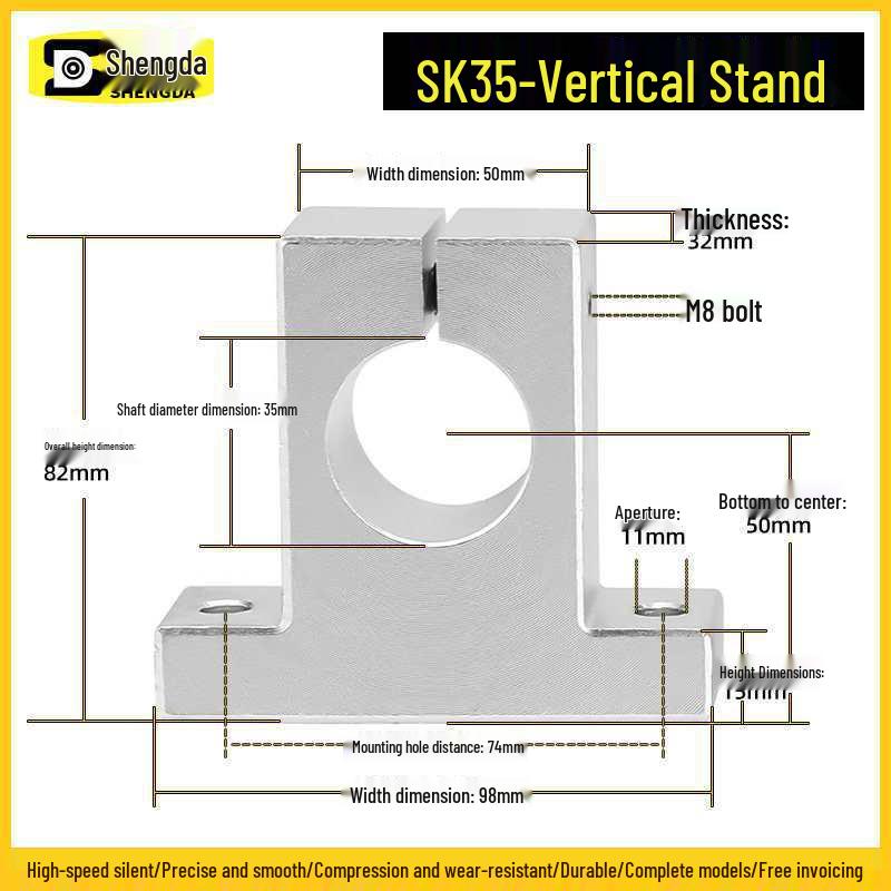 Aluminum Vertical Shaft Support Block Bracket SK Series (Sizes: 8-50)