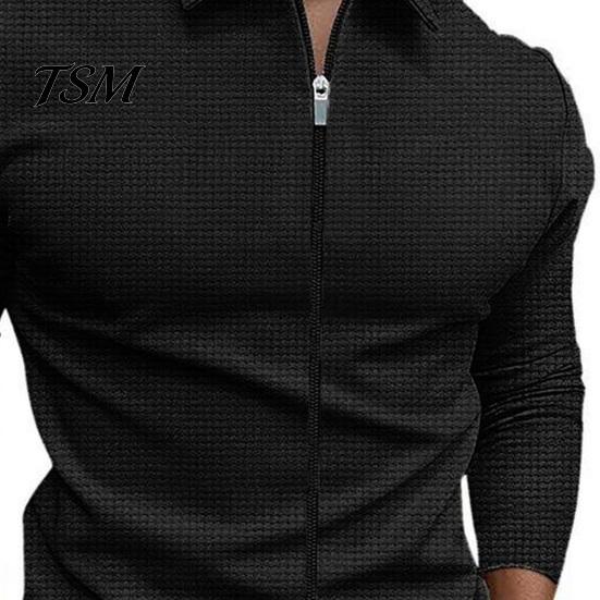 Men Solid Color Long Sleeve Shirt Autumn Winter Breathable Simple And Elegant Top Lapel Zipper Placket Outdoor Sports T-Shirt with