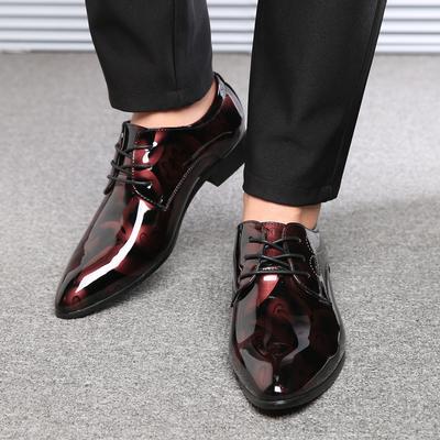 Pointed-toe Men's Business Leather Shoes with Laces Shiny Leather Casual Oversized Versatile Shoes