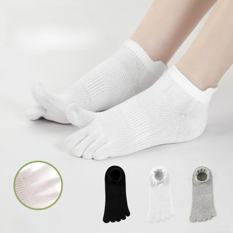Five-finger Socks, Men's Solid Color Mesh Socks, Men's and Women's Boat Socks, Cotton Anti-odor Toe Socks, Sweat-absorbing and Breathable