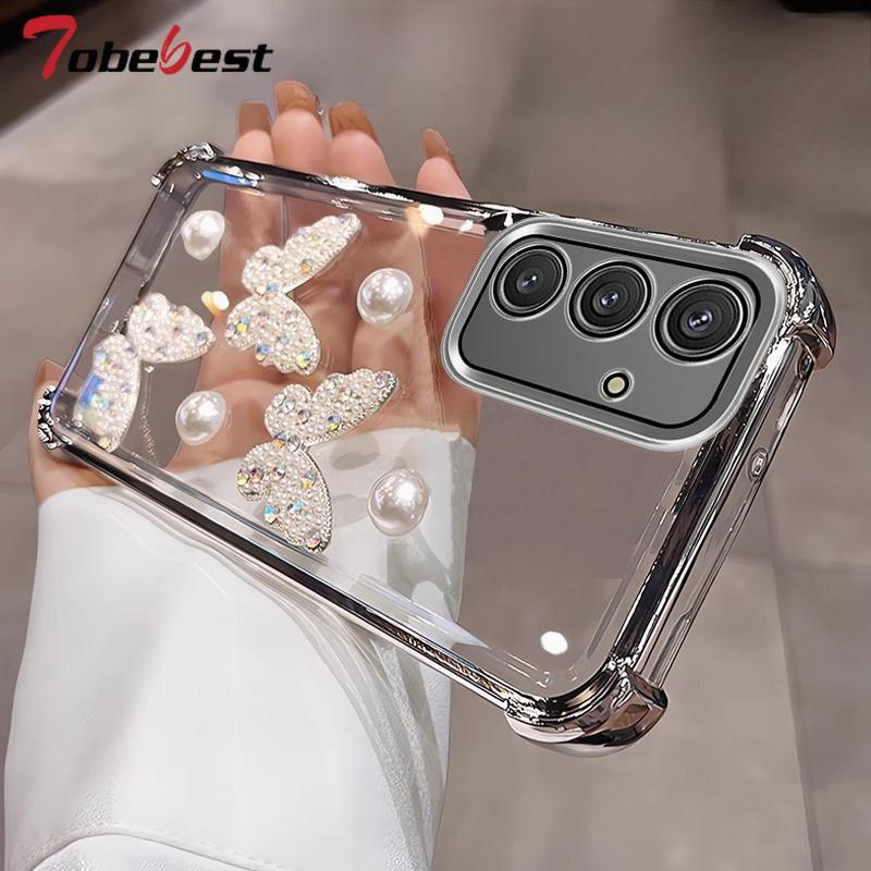 3D Perle Schmetterling Stoßfestes Beschichtungs-Case für Samsung Galaxy A04 A04S A04E A03 A03S A02 A02S A20 A30 A50 A70 A10S A20S Hülle