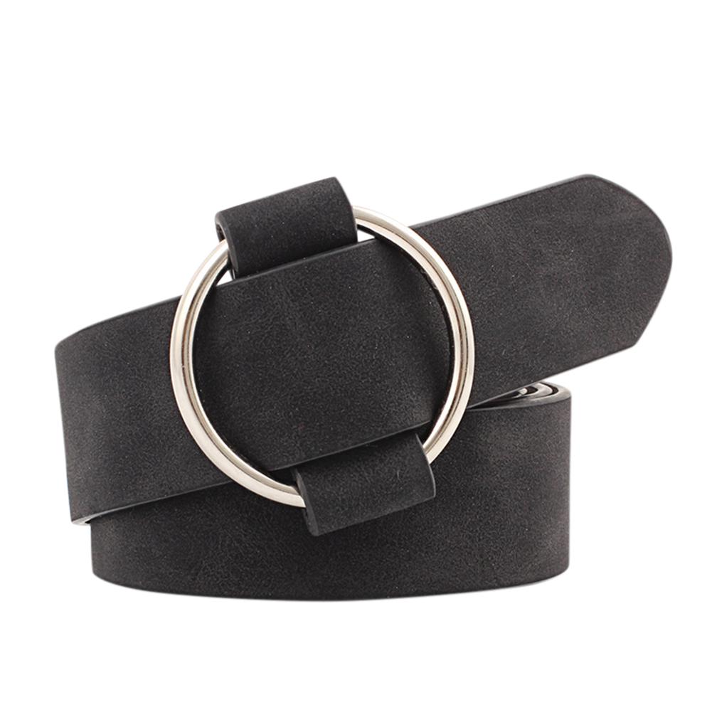 Women Fashion Casual Belts Simple Round Buckle Leather Waistband for Jeans Dress