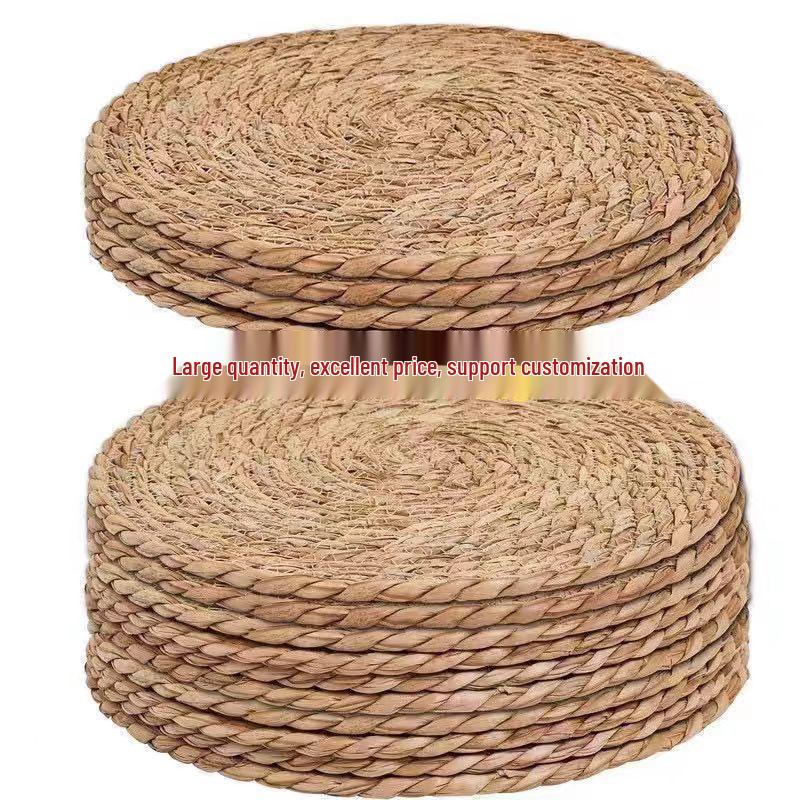 Cattail Straw Braided Round Placemat and Coaster - Heat-Resistant Japanese-Style Table Mat for Home or Restaurant Decor