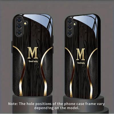 Black Gold Letters Durable PhoneCase Glass PhoneCase for Samsung Galaxy S26 S25 S24 S23 S22 FE Ultra Plus Men's Style Business