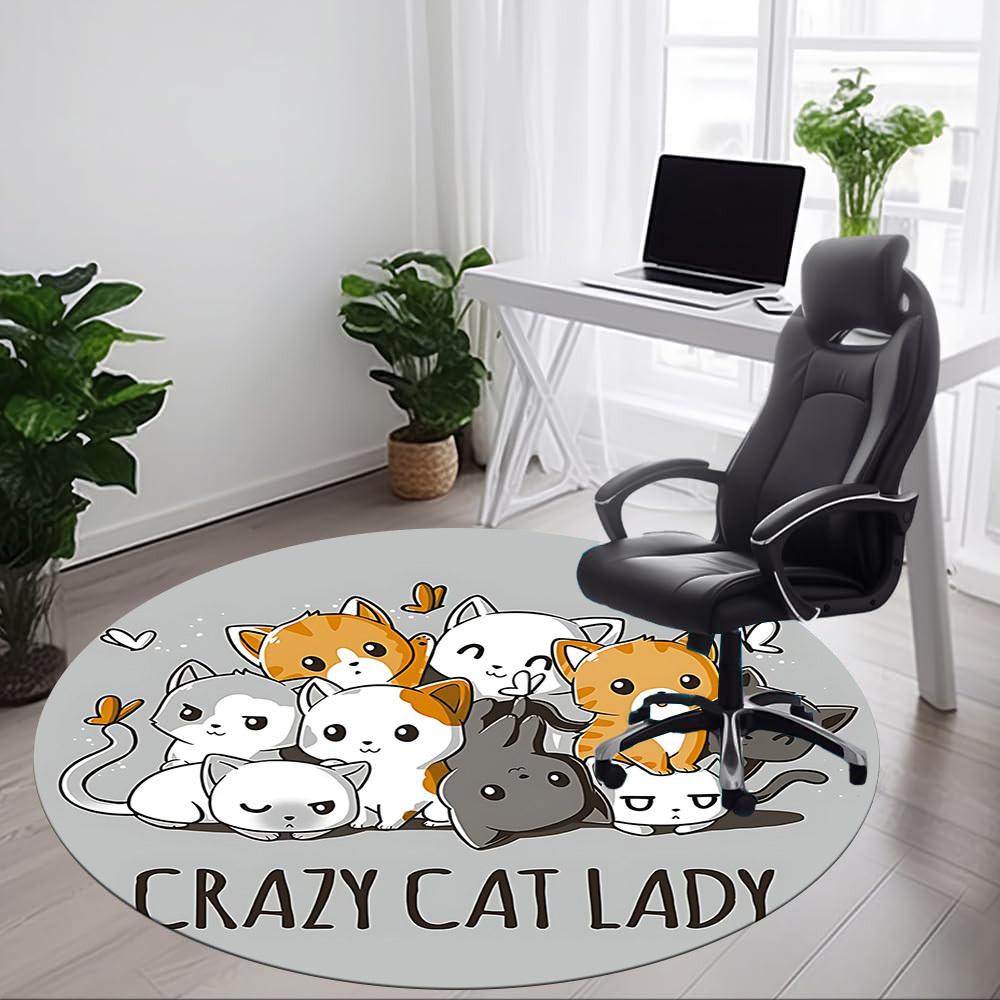 1pc Cats Crazy Office Round Area Rug, Indoor Mat Suitable For Office, Under Office Chairs Bedroom Living Room Home Decor, Room Deco
