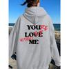Women'S Fleece Shoulder Sleeve Sweater Plain Letter Print Kangaroo Pocket Drawstring Print Hoodie