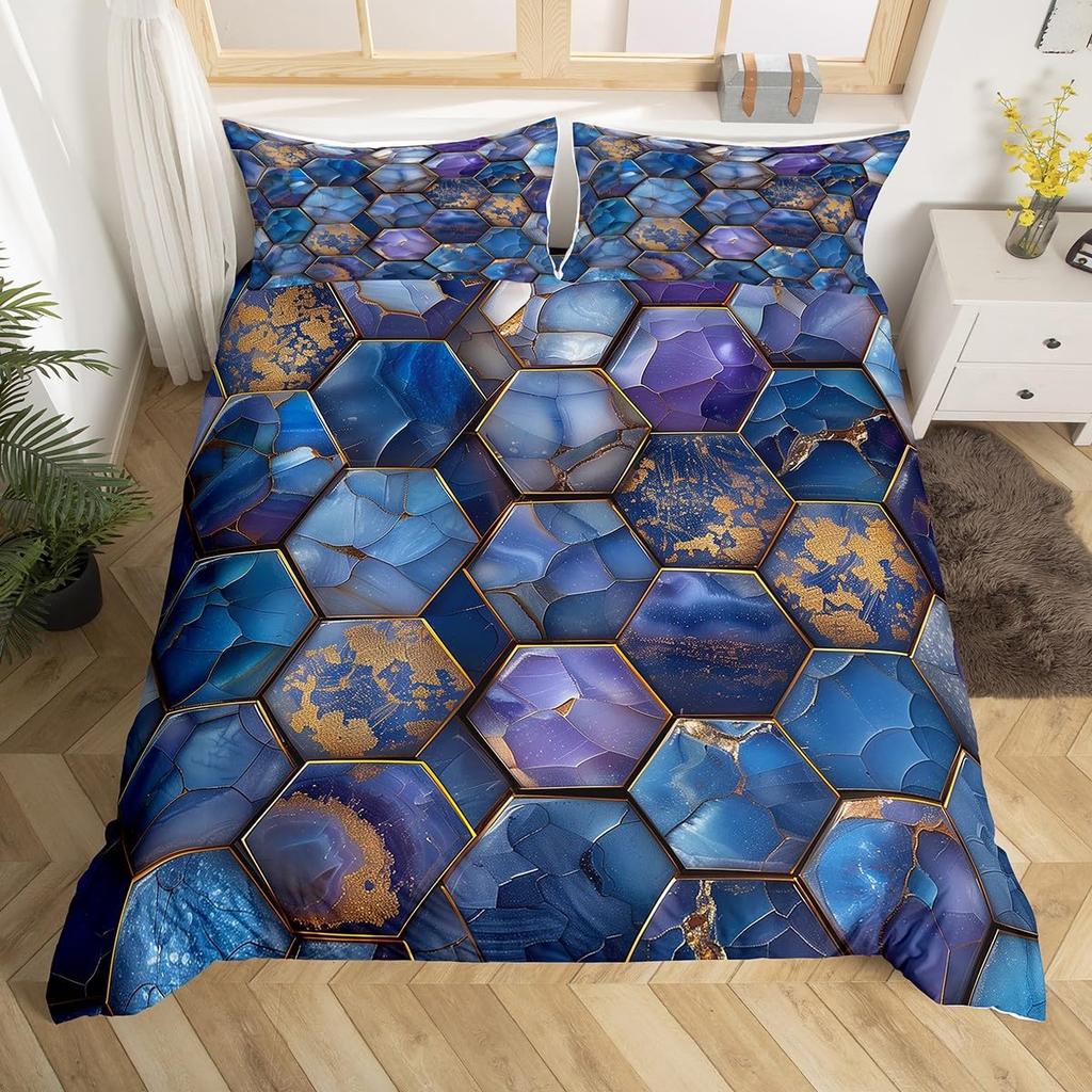 Honeycomb-Duvet Covers For Kids Teens Queen Lightweight Down Quilt Covers Room Decor 2 Pillowcases 1 Duvet Cover No Comforter