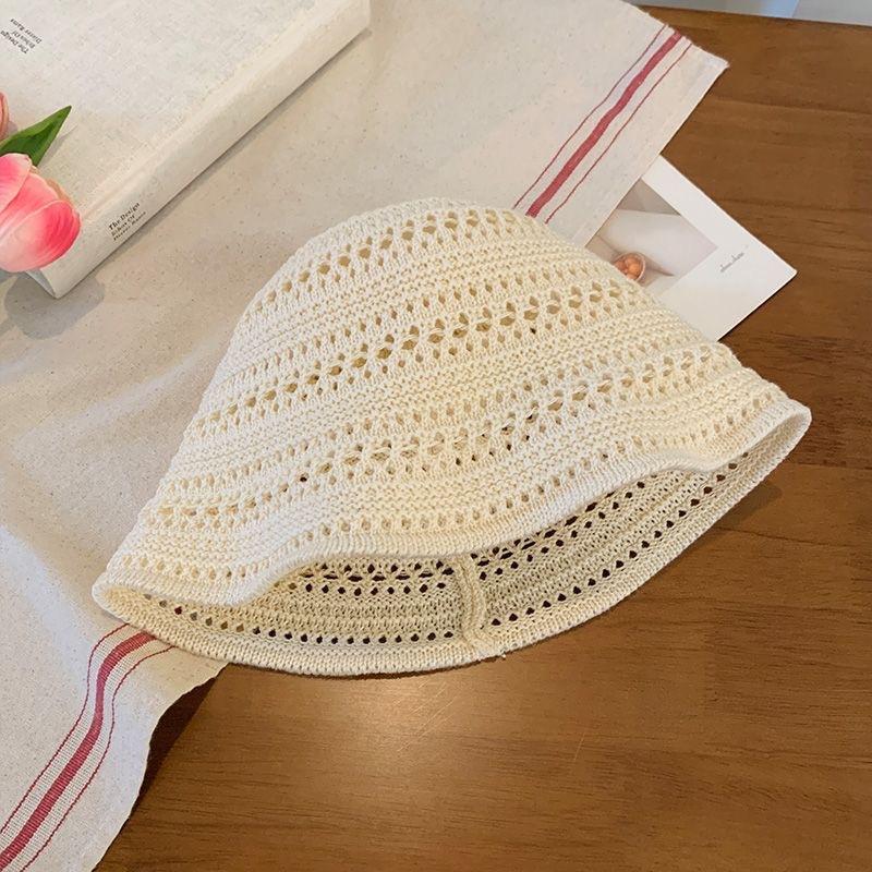 Solid Color Knitted Hollow Fisherman's Hat Children's Spring and Summer New Breathable Sunscreen Hat UV Protection Sun Hat