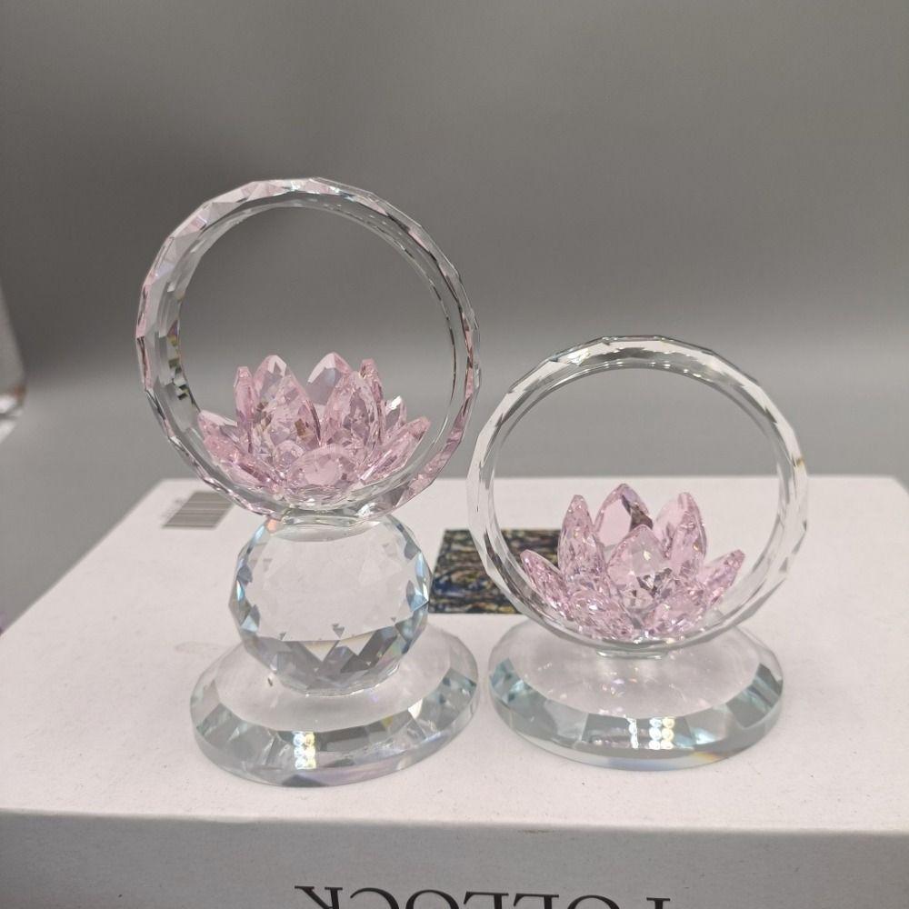 Stable Base Crystal Lotus Ornament Reflection Effect Clear Lotus Flower Collectible  Home Decor