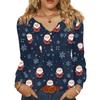 Women's Fashionable Casual V-neck Blouse Button Christmas Printed Long-sleeved Pullover T-shirt Top
