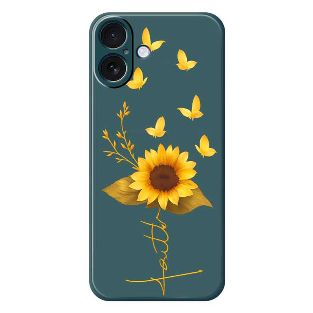 For iPhone 17 Case Golden Butterfly Sunflower Pattern Printing Straight Edge TPU Phone Back Cover