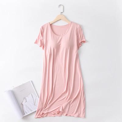 Modal Night Gown with Chest Pad Short Sleeve Nightdress Pajamas Bra-free Thin Large Size Ruffle Sleeping Dress for Women Summer