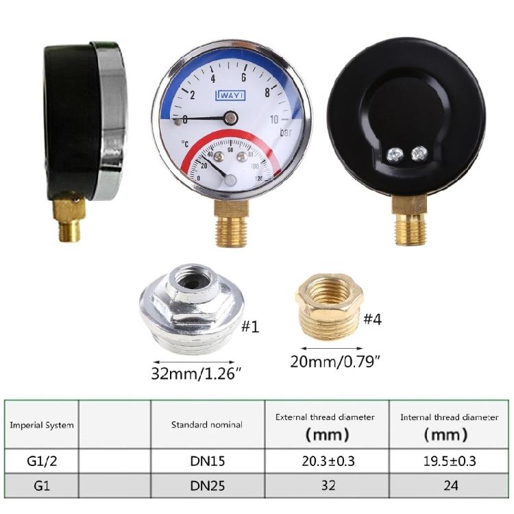 Combined Pressure & Temperature Gauge for Gas & Water Range 0-10 Bar 0-120℃