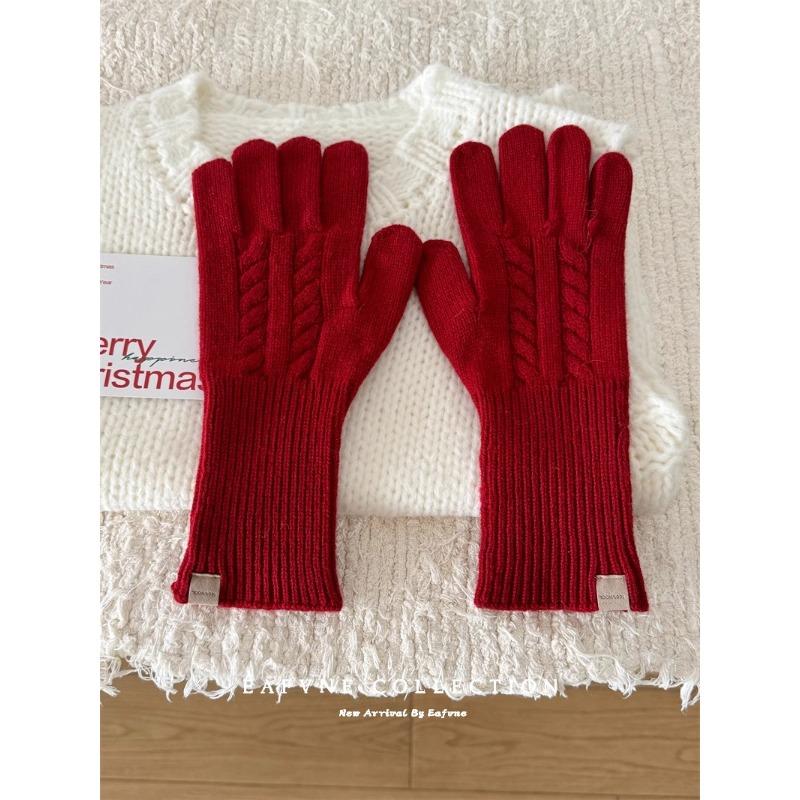 Australian Pure Wool Gloves for Women in Autumn and Winter Knitted Twisted Yarn Couple Cycling Warm Thickened New Style with Threads