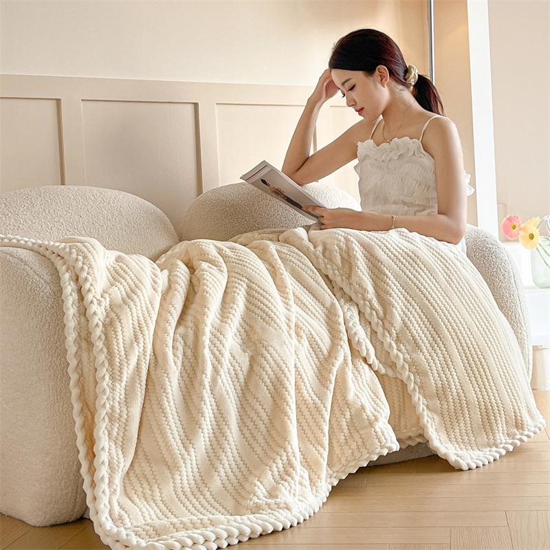 Soft Knitting Velvet Throw Blanket Lightweight Warm Thick Plush Blanket Bedspread All Season Solid Color Plaid for Sofa Bedroom