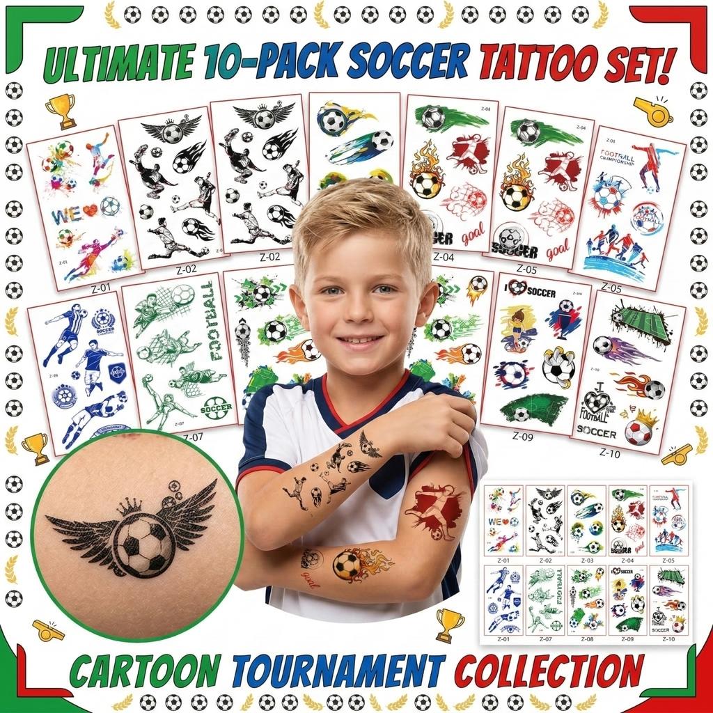 Temporary Tattoo Stickers Soccer Theme Assorted Designs for Kids and Adults Waterproof Sports Body Art Decoration