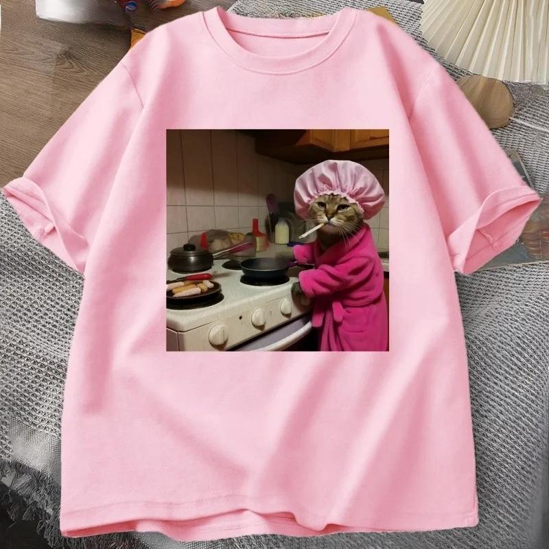 Funny Housewife Cat TShirt Vintage Short Sleeve Gen Z T Shirt Funny Cat Lover Tee Funny Animal Tshirt Short Sleeve ONeck Tops