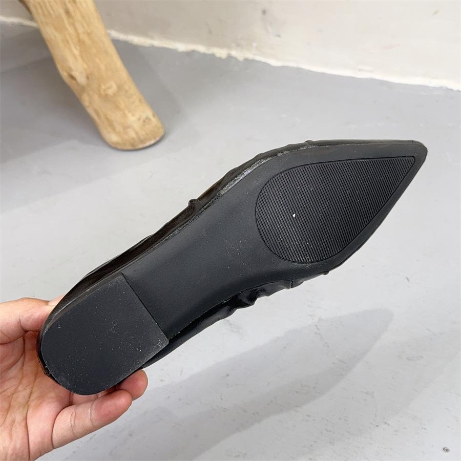 Johnature Faltige Rindsleder Spitzschuh Temperament Damenschuhe Echtes Leder Weiche Sohle Vielseitige flache Schuhe