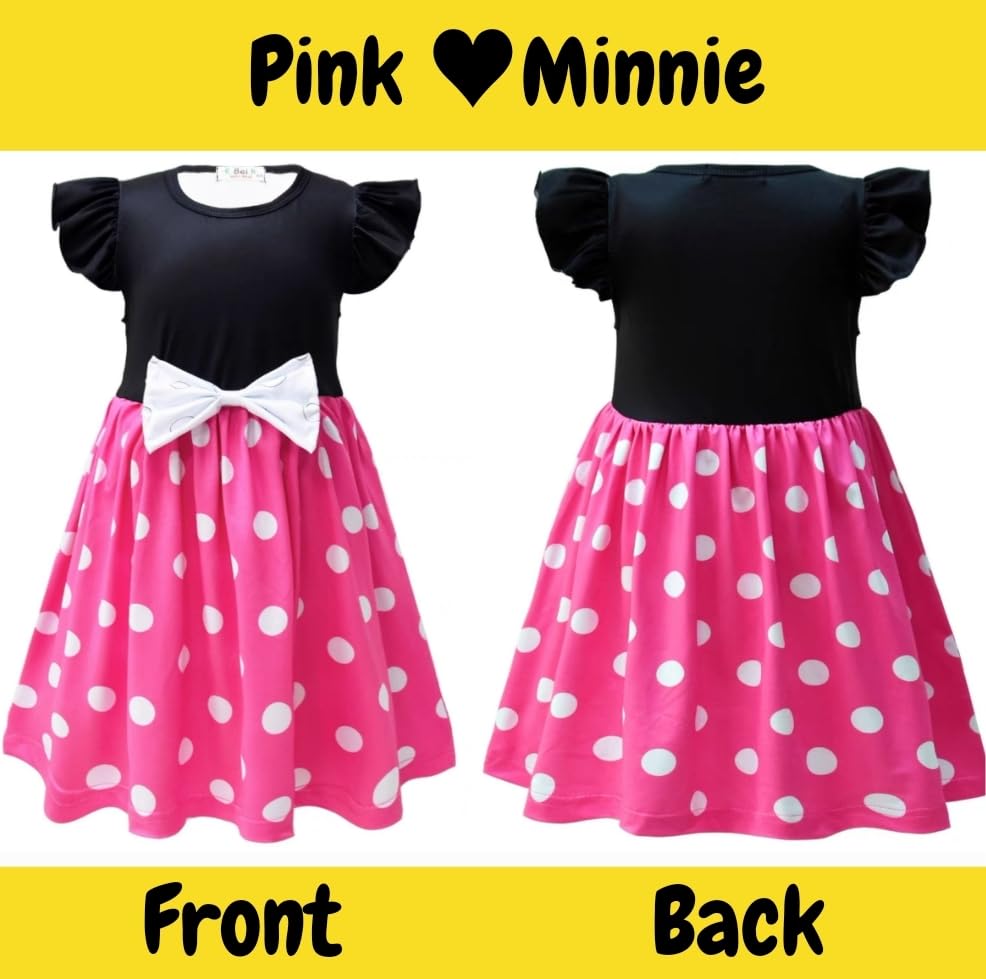Sai Minnie Mouse Polka Dot Ribbon Cute Princess Minnie Stylish Includes Headband Size Dress, Dress, Style, Mouse, Children's Clothing, (RED, 100)