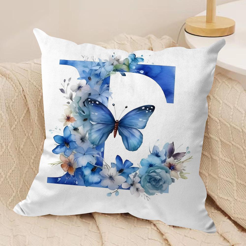 Letters Floral Print Cushion Cover Soft Plush Fabric Double-Sided Printed Sofa Cushion Cover For All Seasons Home Decor Gift