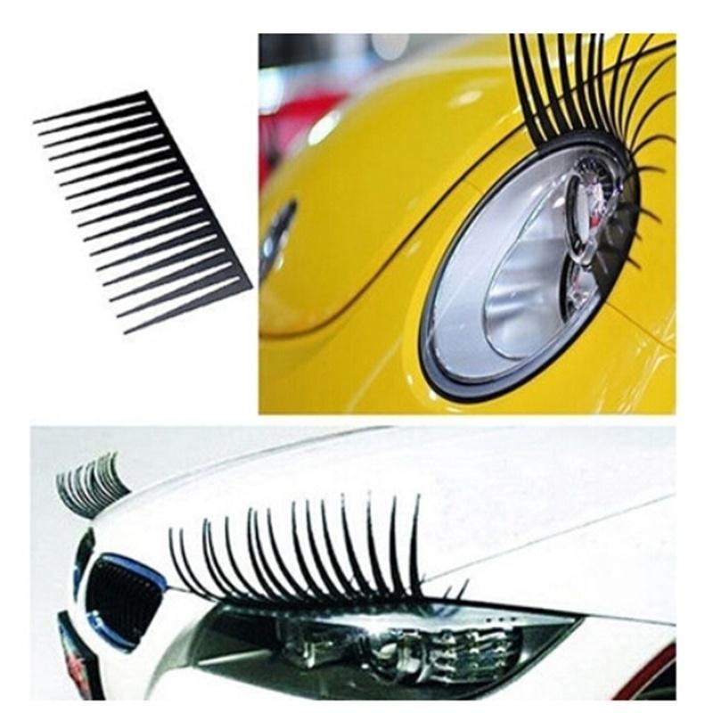 2 Peças Cílios Postiços Pretos 3D Charmosos Adesivo de Cílios Postiços Decoração de Farol de Carro Adesivo Engraçado