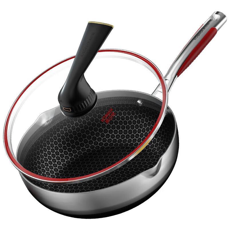 KOBACH 5th Gen 316L Stainless Steel Honeycomb Flat Bottom Stir-fry Pan, 28cm
