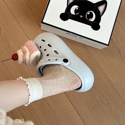 Cute Cartoon Cake Hole Shoes Women's 2025 Summer New Outer Wear Casual Thick Soles Increase Height Breathable Bag Head Drag Tide
